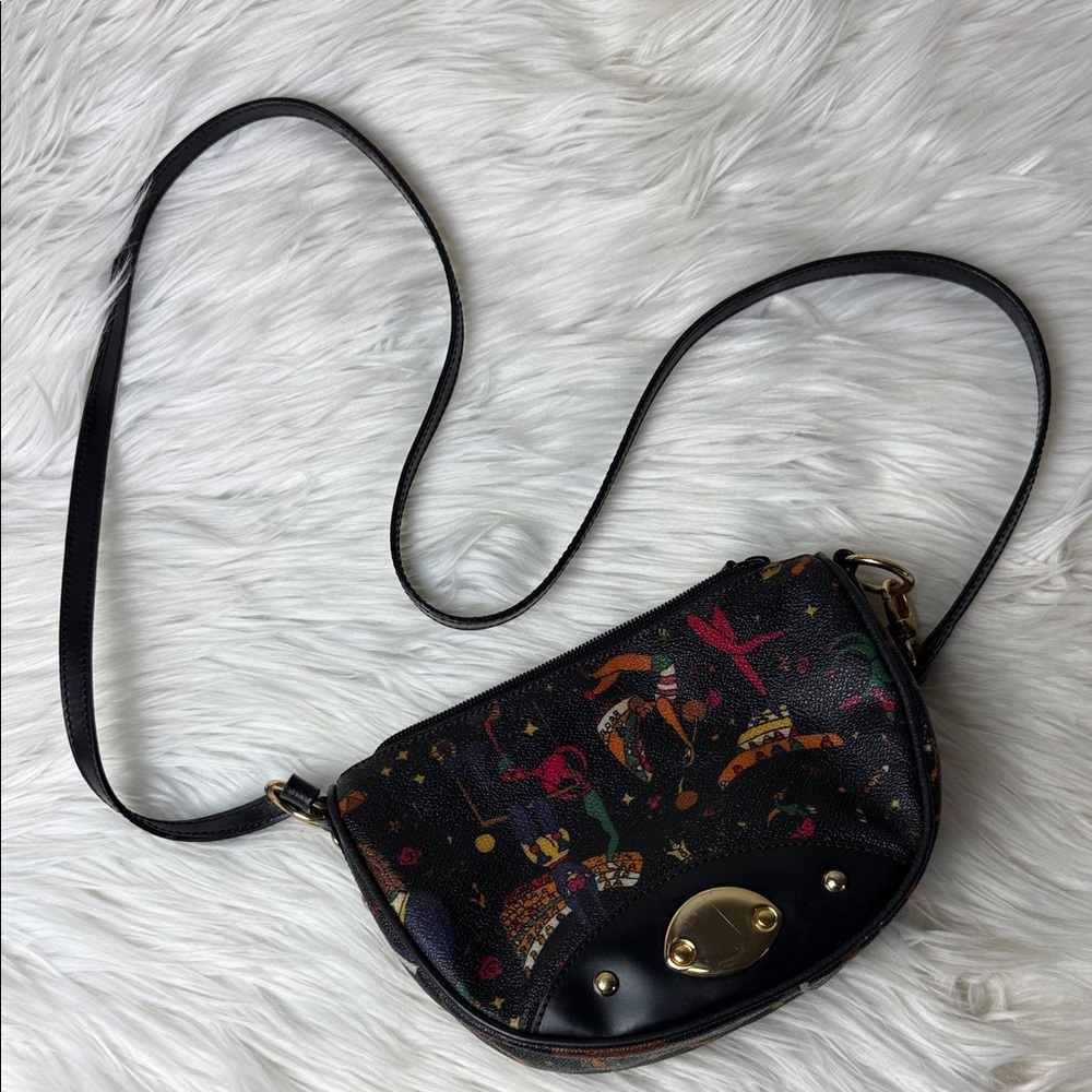 VTG Piero Guidi Black Crossbody Bag with Multicolor Print and Gold Hardware